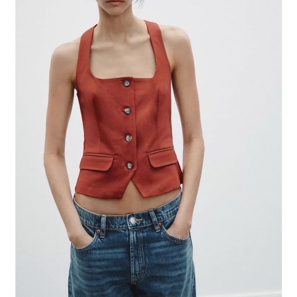 Zara Tops - Zara Rust Button-Down Halter Top